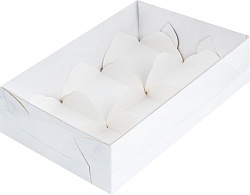 Коробка на 6 моти 17,5 см*12 см*5,5 см с пластиковой крышкой, Белая