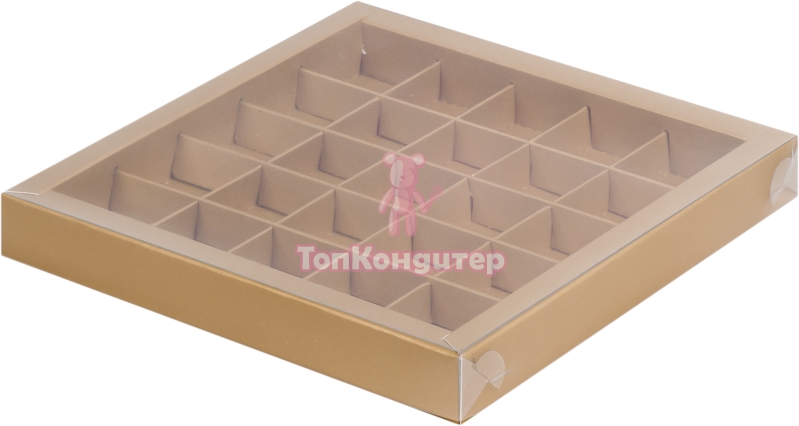 Коробка на 25 конфет 24,5 см*24,5 см*3 см с пластиковой крышкой крафт