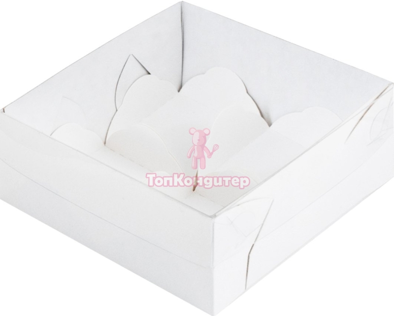 Коробка на 4 моти 12 см*12 см*5,5 см с пластиковой крышкой, Белая