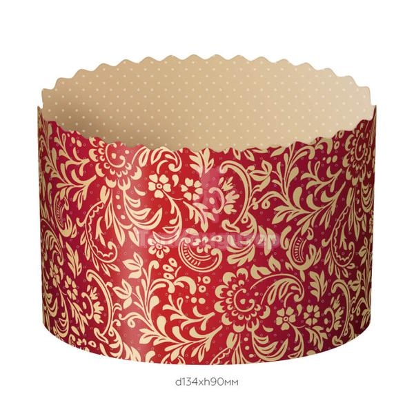 Форма бумажная для кулича "ФЛОРА КРАСНАЯ" d= 13,4 см x h= 9 см