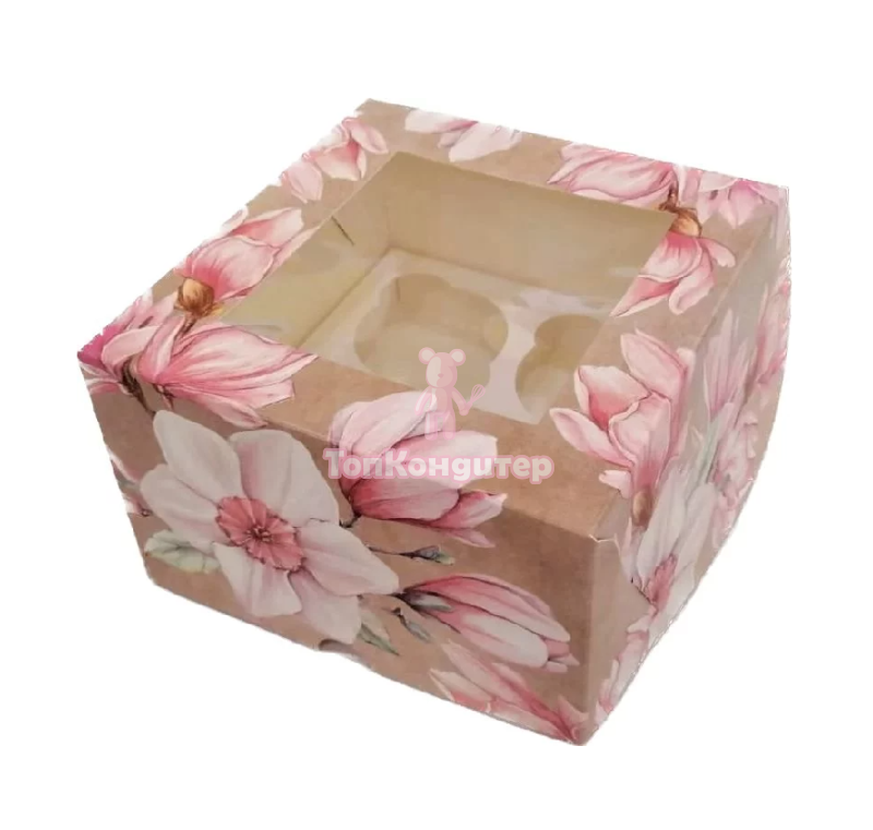 Коробка на 4 капкейка "Нарциссы"