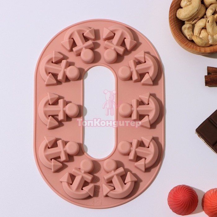 Форма для льда и конд украшений "Якорь", 10 ячеек