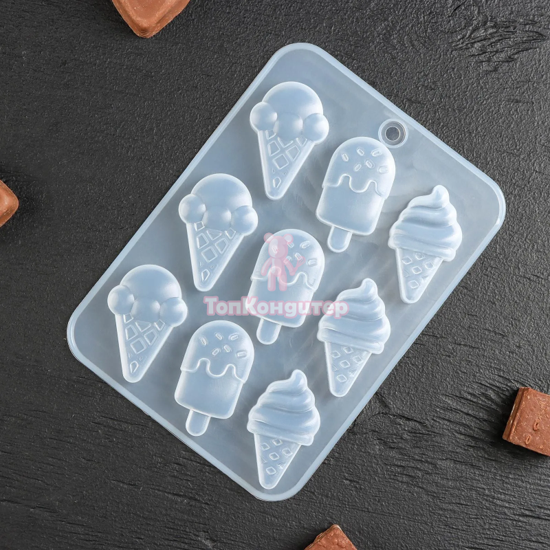 Форма силиконовая для шоколада «Мороженое», 16×11×1 см, 9 ячеек