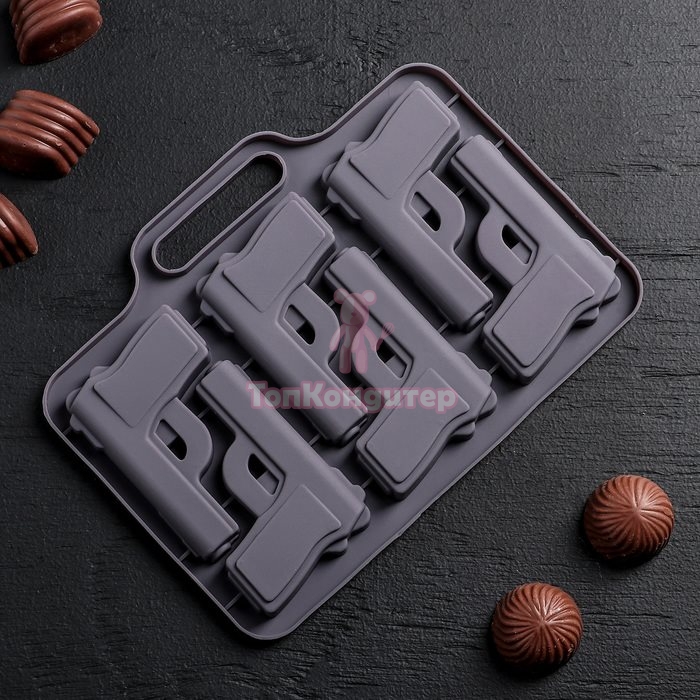 Форма для льда и шоколада "Пистолет" 6 ячеек 18,7*13,4*1,5 см