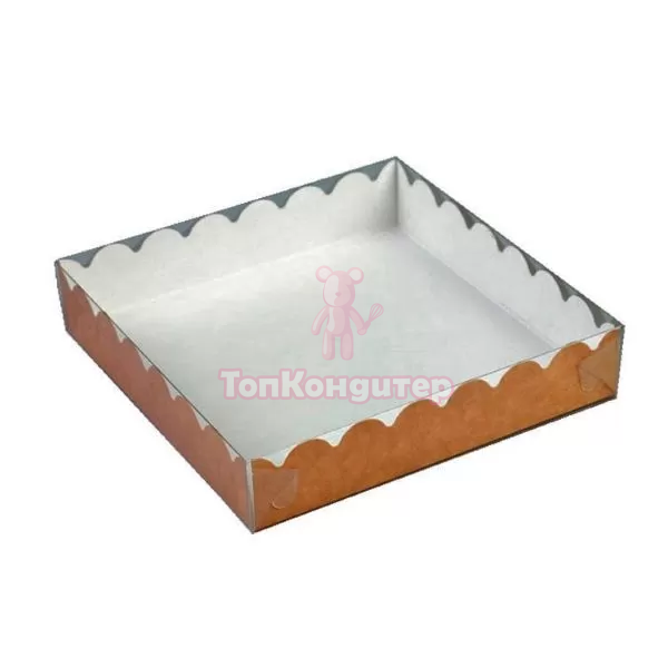 Коробка для пряников 20 см*20 см*3,5 см крафт с прозрачной крышкой