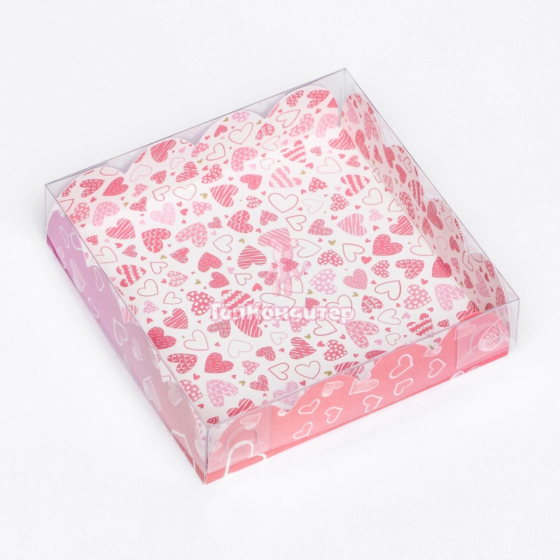 Коробка для пряников 12 см*12 см*3 см "Сердца"