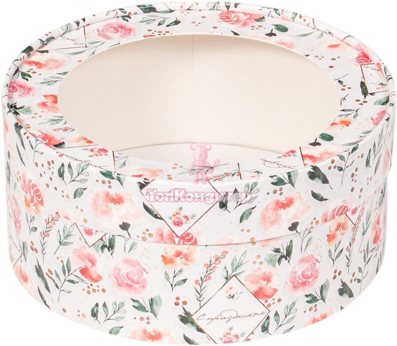 Коробка для зефира 16 см*7 см круглая, розы