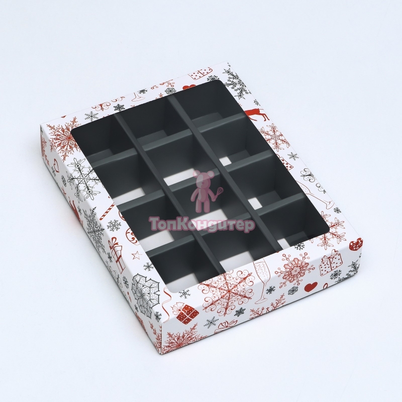 Коробка на 12 конфет 19 см*15 см*3,6 см "Подарки"