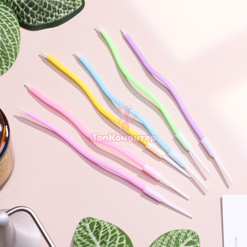 Свечи для торта "Серпантин" 6 шт, разноцветные