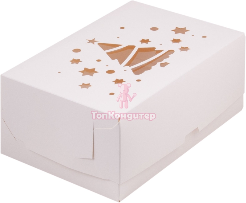 Коробка на 6 капкейков "Елка" белая