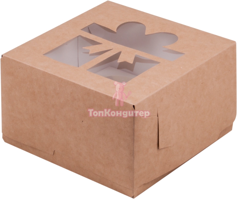 Коробка на 4 капкейка "Подарок крафт"