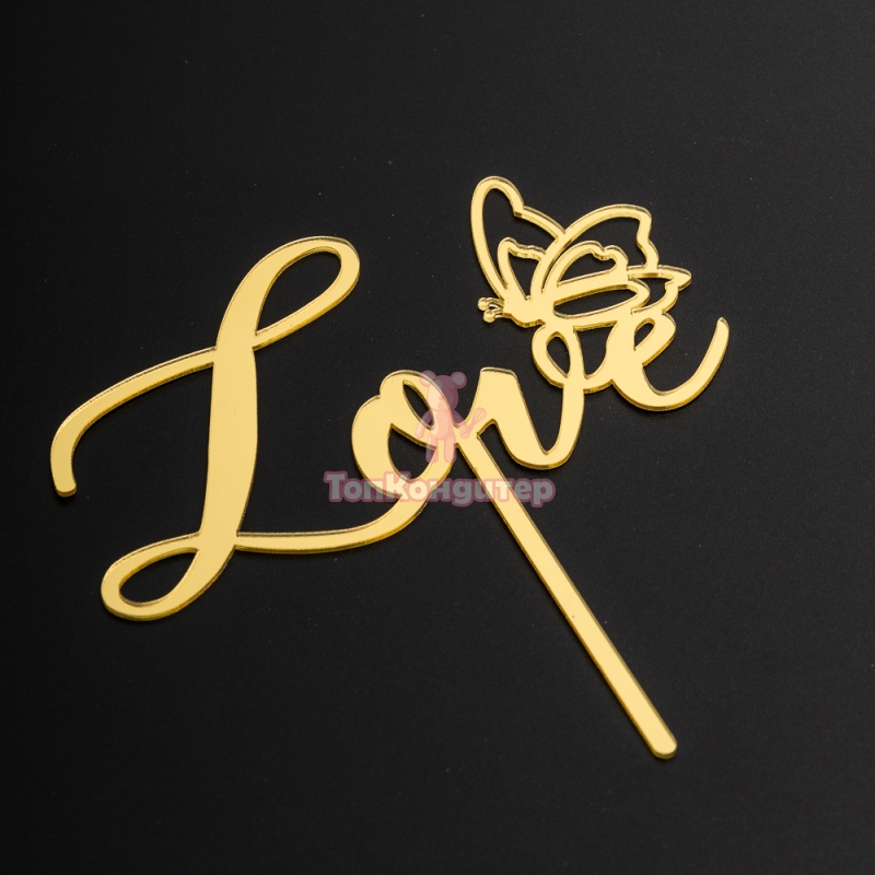 Топпер "Love, с бабочкой" золотой, 11,5 см