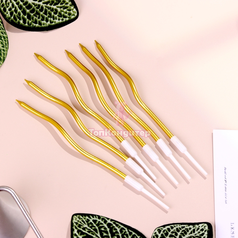 Свечи для торта "Серпантин" 6 шт, золото